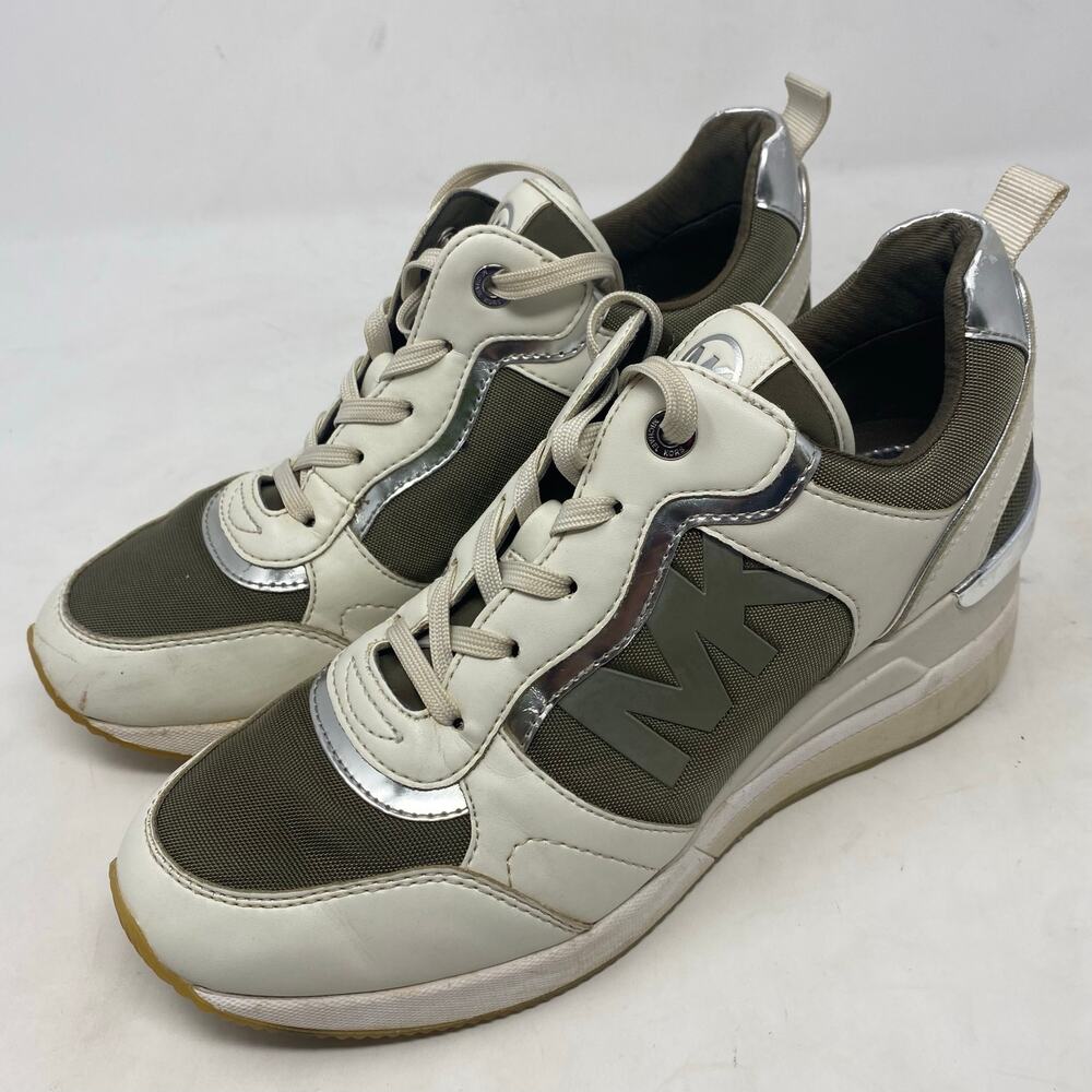 Michael Kors Crista Trainer Sneaker Olive Cream Womens Size 7